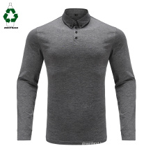 Men Recycled Long Sleeve Polo Shirt Rpet  PoloShirt Button Down Collar and Sleeve slits Melange Recycled Plastic Poloshirt
